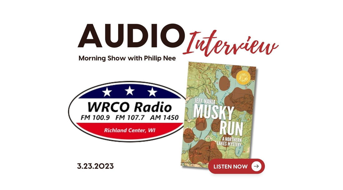 Graphic reading Audio Interview with image of WRCO Radio logo and Musky Run by Jeff Nania